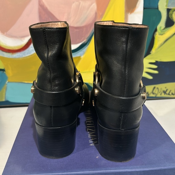 Stuart Weitzman Black Leather Moto Boots 11 - Picture 2 of 4